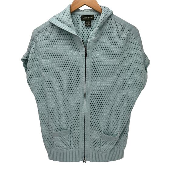 Eddie Bauer Hoodie Womens XL Linen Cotton Open Pointelle Knit Full Zip Sweater - Picture 1 of 7